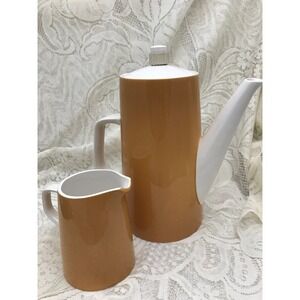 Vintage MCM Mikasa Cera-Stone Brown/Mustard  Coffee Pot and‎ Creamer, Japan